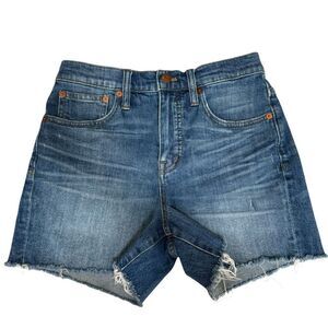Madewell High Rise Raw Hem Denim Shorts 25 Medium Wash 4” inseam
